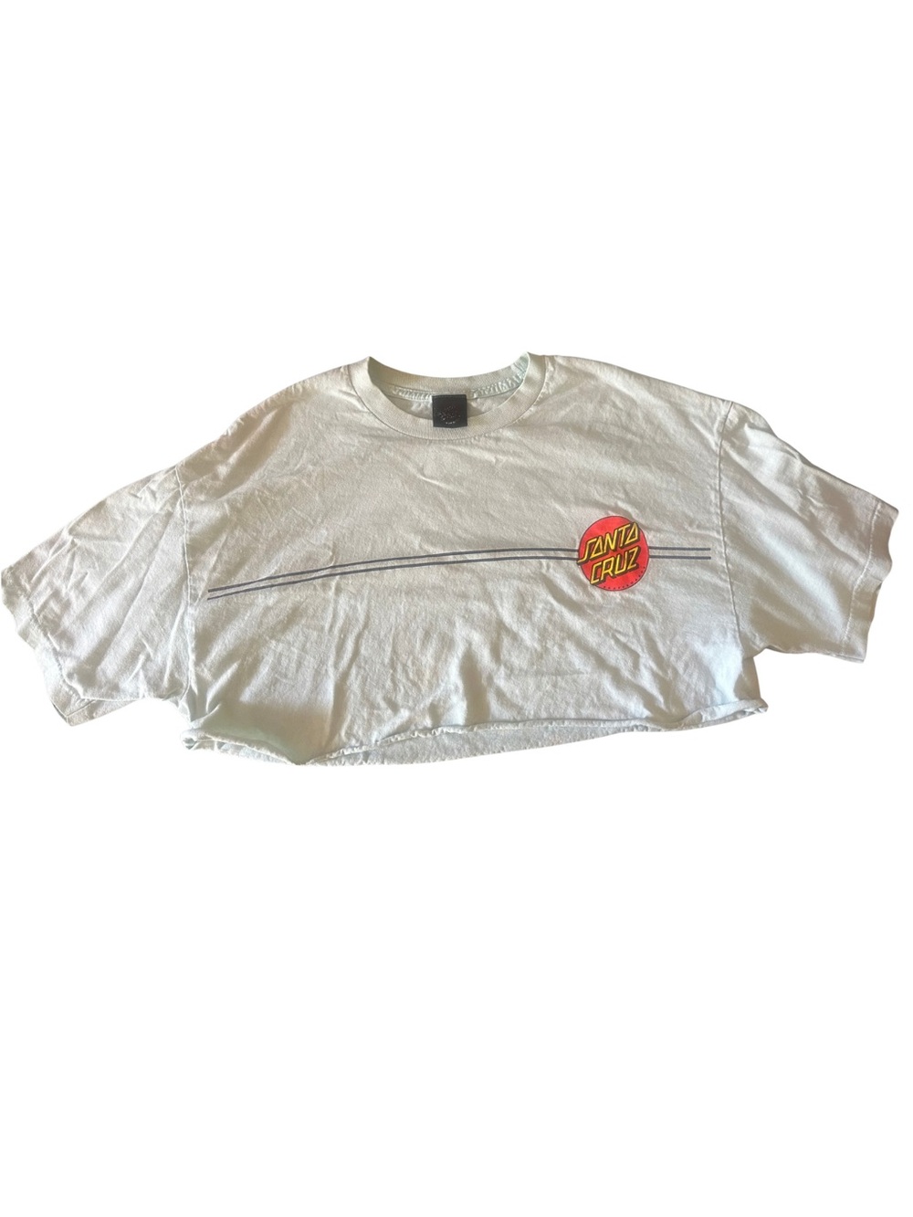 Santa Cruz Skateboards White Cropped Tee with Red & Yellow Logo